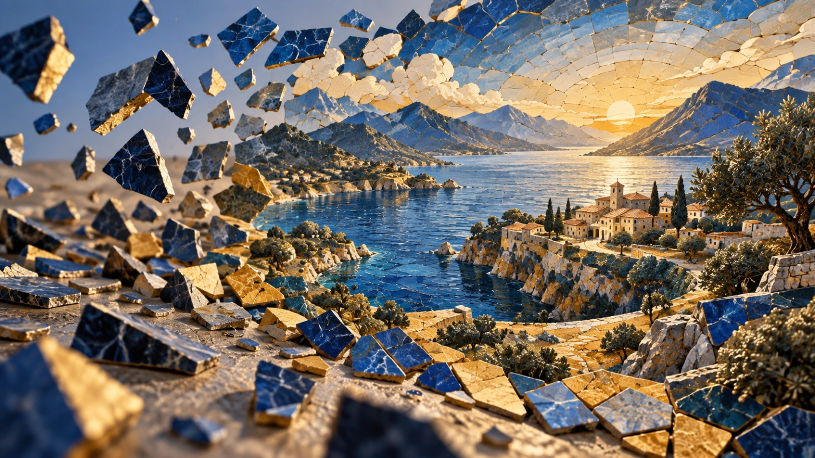 Mosaic fragments forming a coherent landscape.
