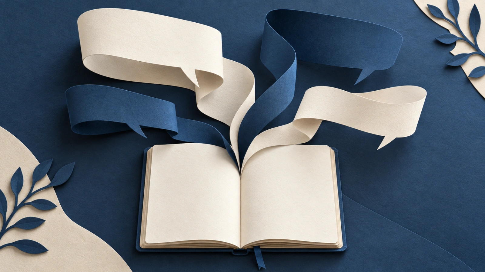 Illustration of colourful paper ribbons rising from an open notebook.