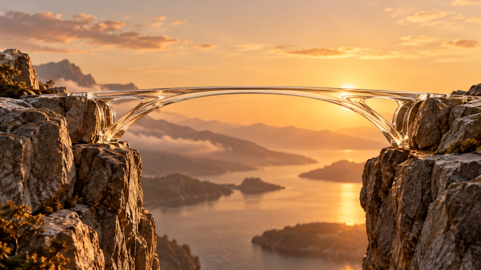 Illustration of a delicate glass bridge connecting two stone banks.