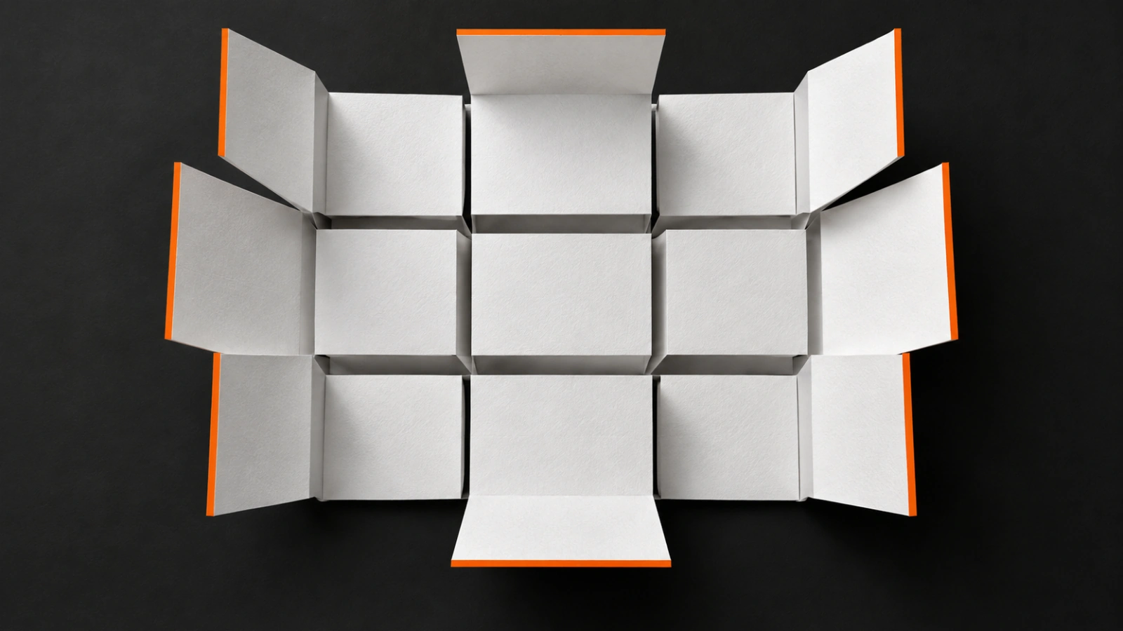 Unfolding white paper panels with orange edges illustrating a website launch.